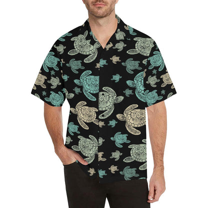 Sea Turtle Stamp Pattern Men Hawaiian Shirt-JorJune