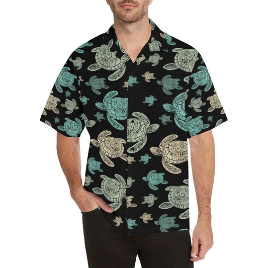 Sea Turtle Stamp Pattern Men Hawaiian Shirt-JorJune