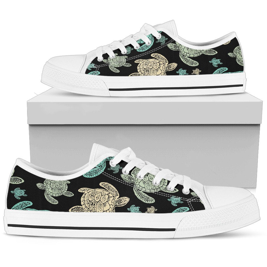 Sea Turtle Stamp Pattern Men Low Top Shoes