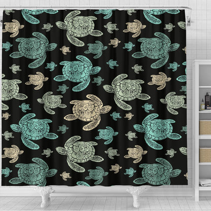 Sea Turtle Stamp Pattern Shower Curtain
