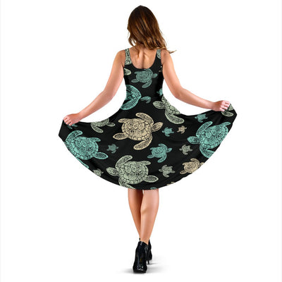 Sea Turtle Stamp Pattern Sleeveless Mini Dress