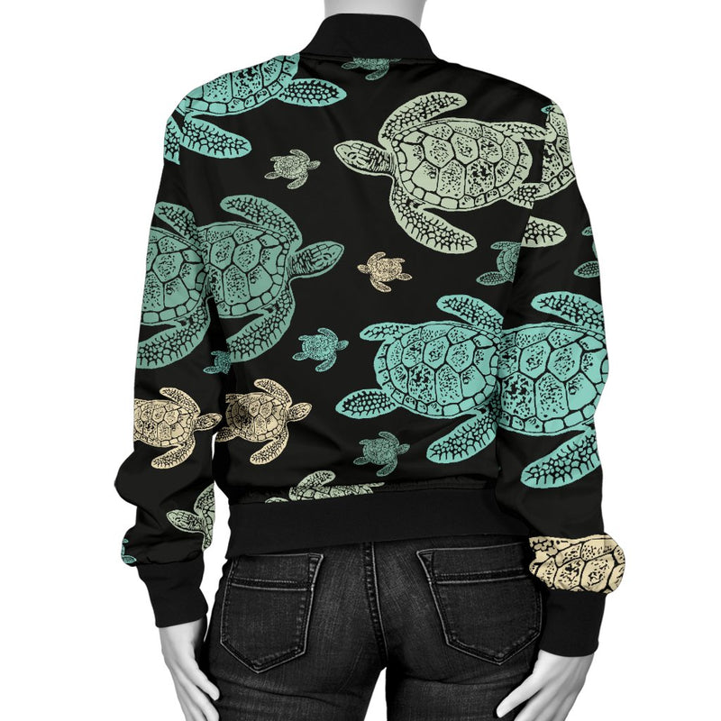 Sea Turtle Stamp Pattern Women Casual Bomber Jacket