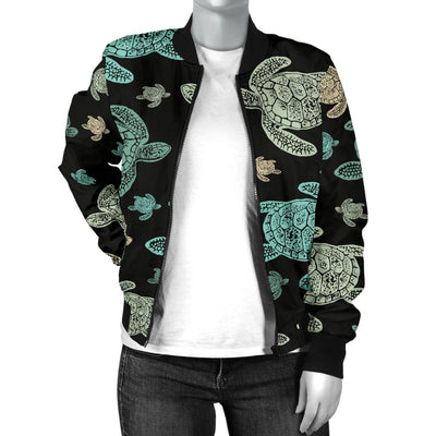 Sea Turtle Stamp Pattern Women Casual Bomber Jacket