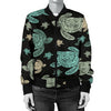 Sea Turtle Stamp Pattern Women Casual Bomber Jacket