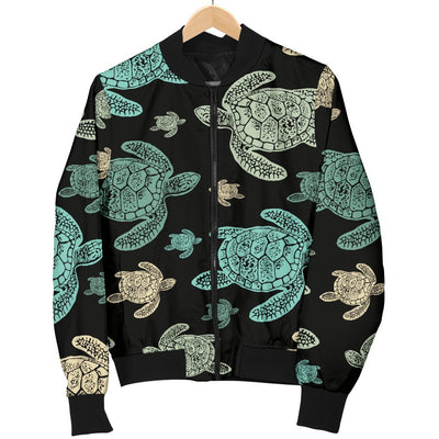 Sea Turtle Stamp Pattern Women Casual Bomber Jacket