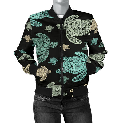 Sea Turtle Stamp Pattern Women Casual Bomber Jacket