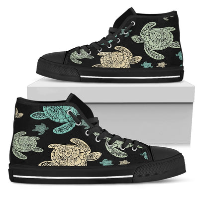 Sea Turtle Stamp Pattern Women High Top Shoes