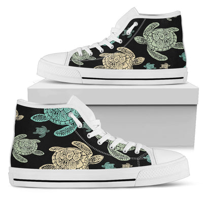 Sea Turtle Stamp Pattern Women High Top Shoes