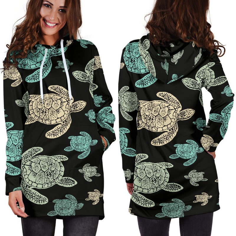 Sea Turtle Stamp Pattern Women Hoodie Dress