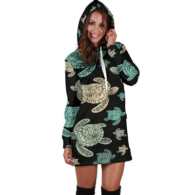 Sea Turtle Stamp Pattern Women Hoodie Dress