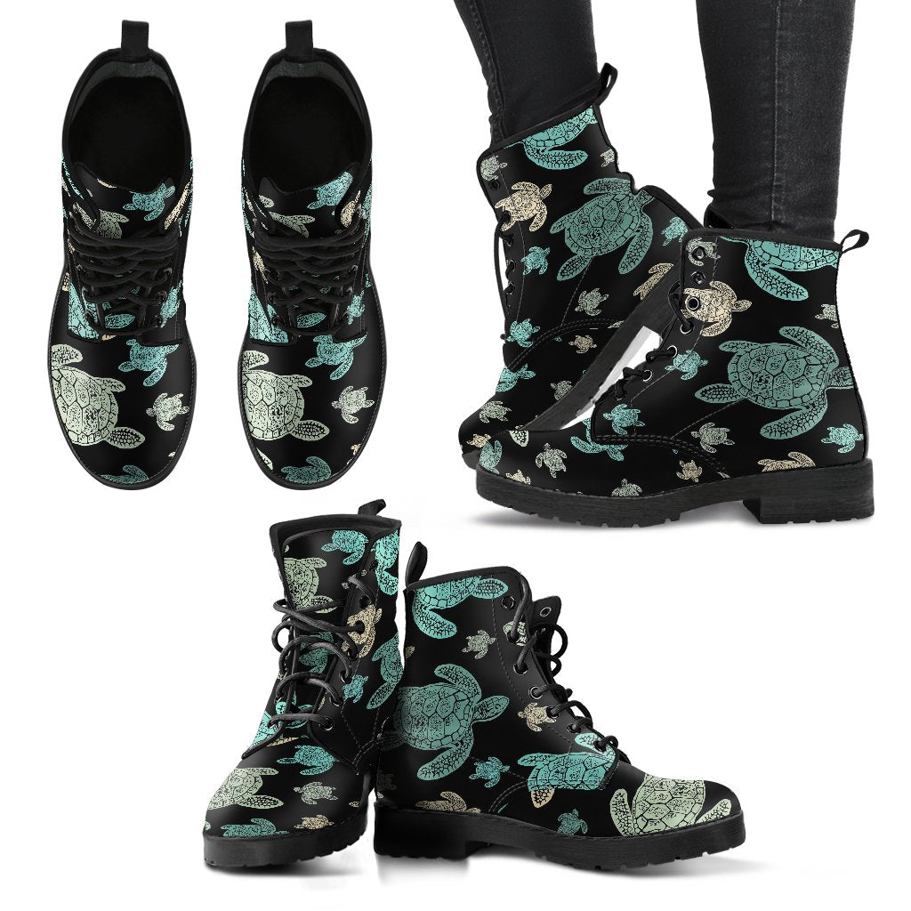 Sea Turtle Stamp Pattern Women Leather Boots