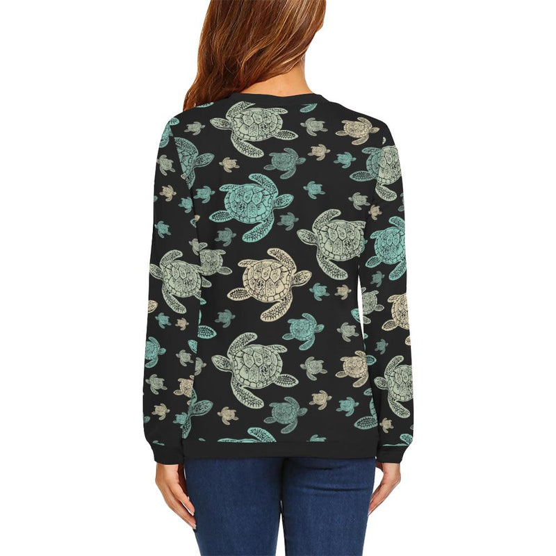 Sea Turtle Stamp Pattern Women Long Sleeve Sweatshirt-JorJune