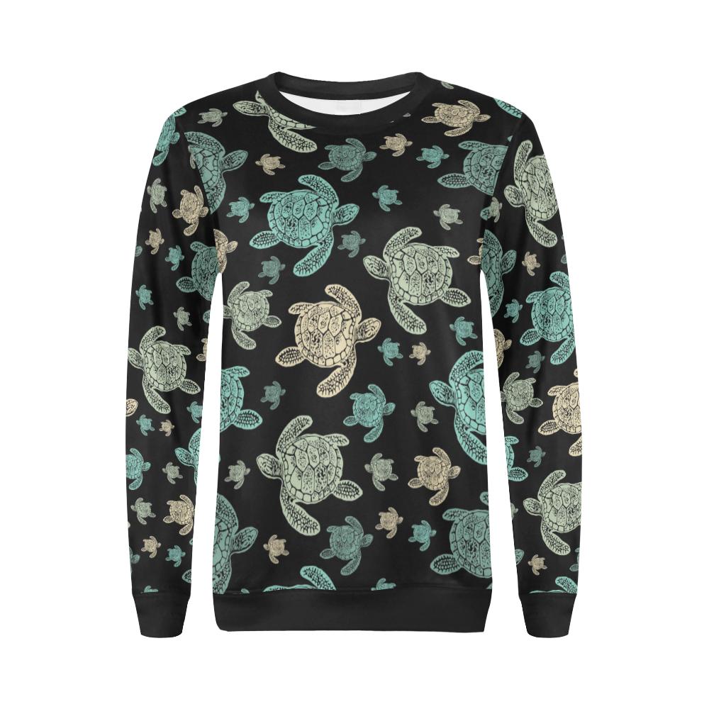 Sea Turtle Stamp Pattern Women Long Sleeve Sweatshirt-JorJune
