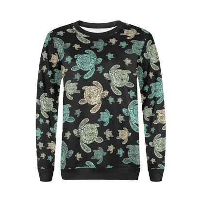 Sea Turtle Stamp Pattern Women Long Sleeve Sweatshirt-JorJune