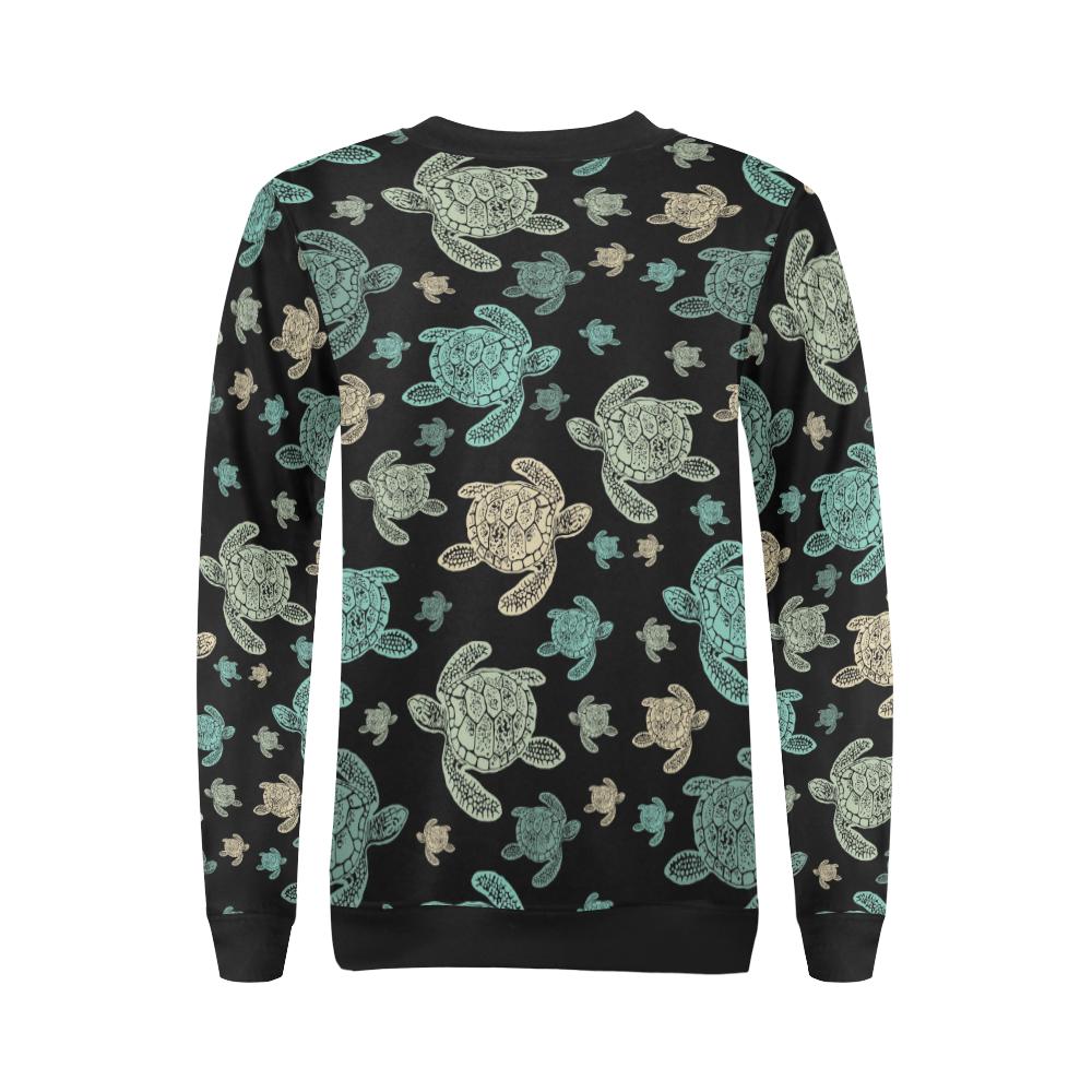 Sea Turtle Stamp Pattern Women Long Sleeve Sweatshirt-JorJune