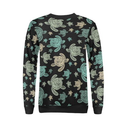 Sea Turtle Stamp Pattern Women Long Sleeve Sweatshirt-JorJune