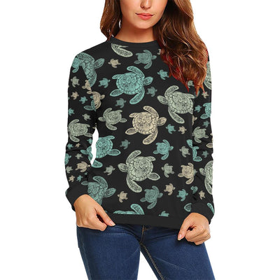 Sea Turtle Stamp Pattern Women Long Sleeve Sweatshirt-JorJune