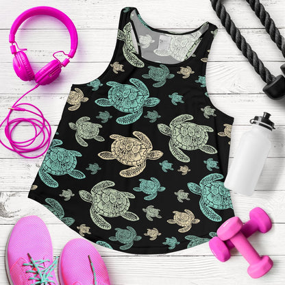 Sea Turtle Stamp Pattern Women Racerback Tank Top