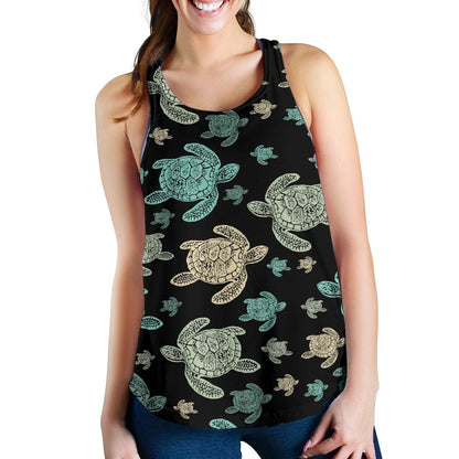 Sea Turtle Stamp Pattern Women Racerback Tank Top