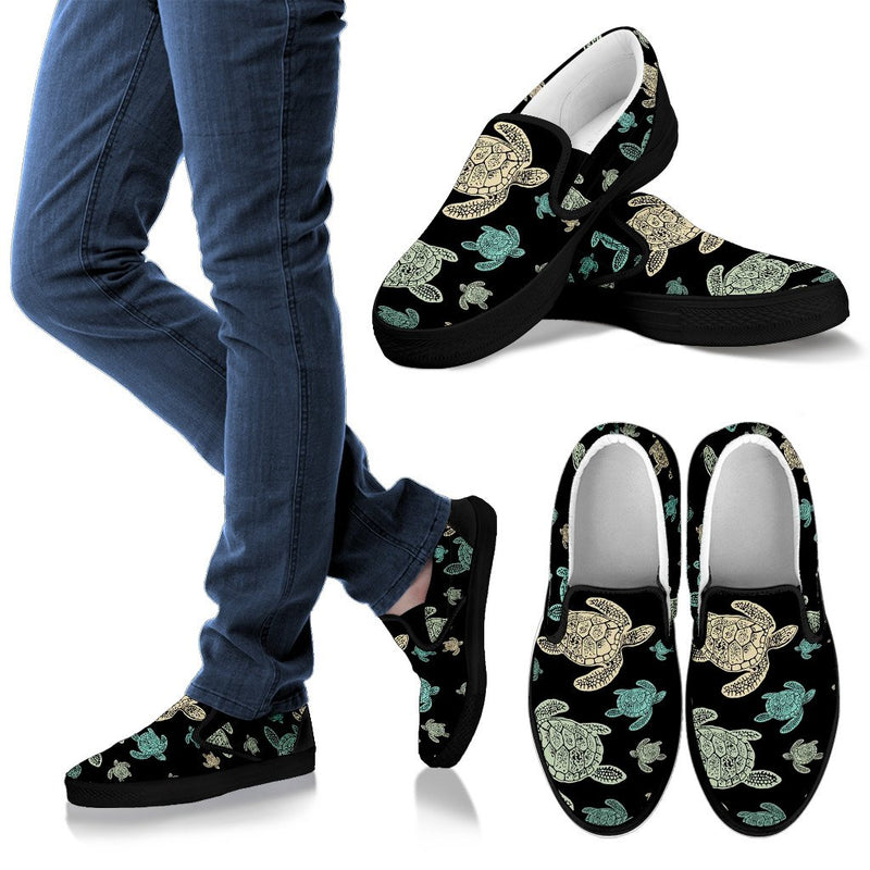 Sea Turtle Stamp Pattern Women Slip On Shoes