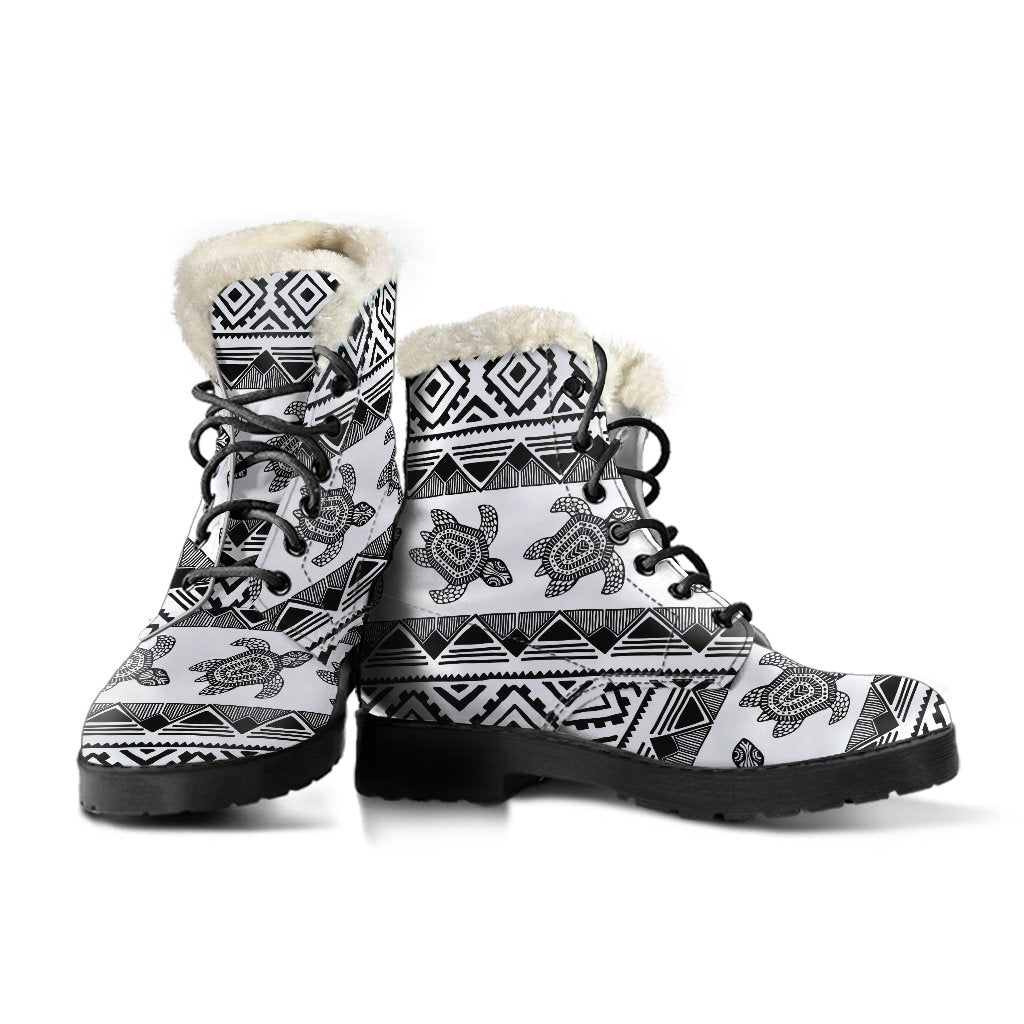 Sea Turtle Tribal Aztec Faux Fur Leather Boots