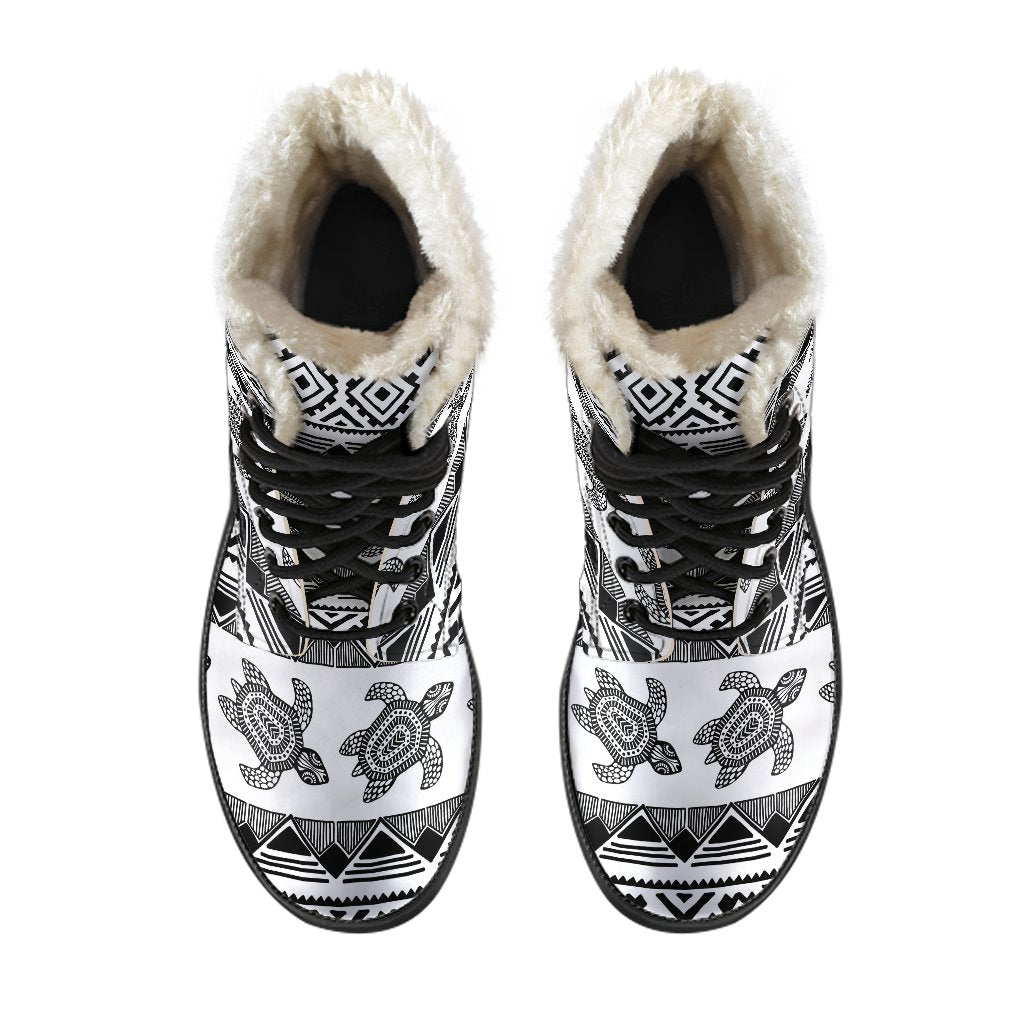 Sea Turtle Tribal Aztec Faux Fur Leather Boots