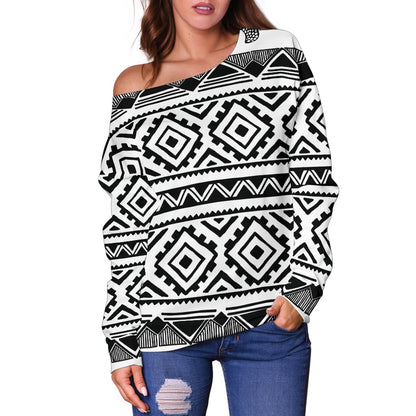 Sea Turtle Tribal Aztec Off Shoulder Sweatshirt
