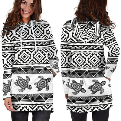 Sea Turtle Tribal Aztec Women Hoodie Dress