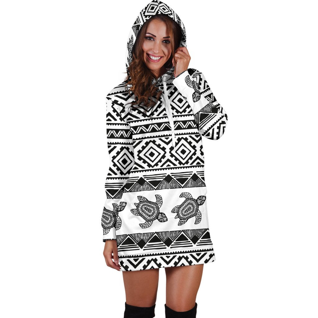 Sea Turtle Tribal Aztec Women Hoodie Dress