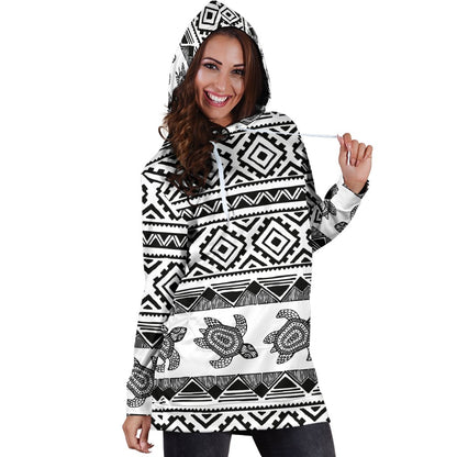 Sea Turtle Tribal Aztec Women Hoodie Dress