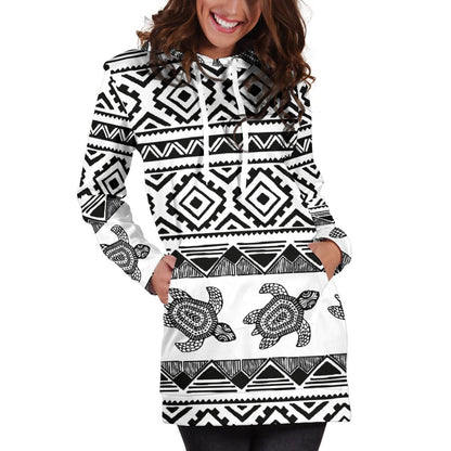 Sea Turtle Tribal Aztec Women Hoodie Dress