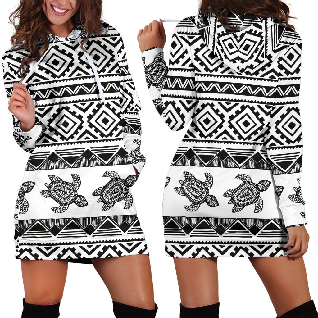 Sea Turtle Tribal Aztec Women Hoodie Dress