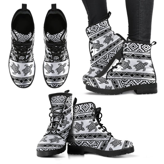 Sea Turtle Tribal Aztec Women Leather Boots