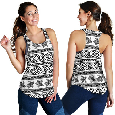 Sea Turtle Tribal Aztec Women Racerback Tank Top