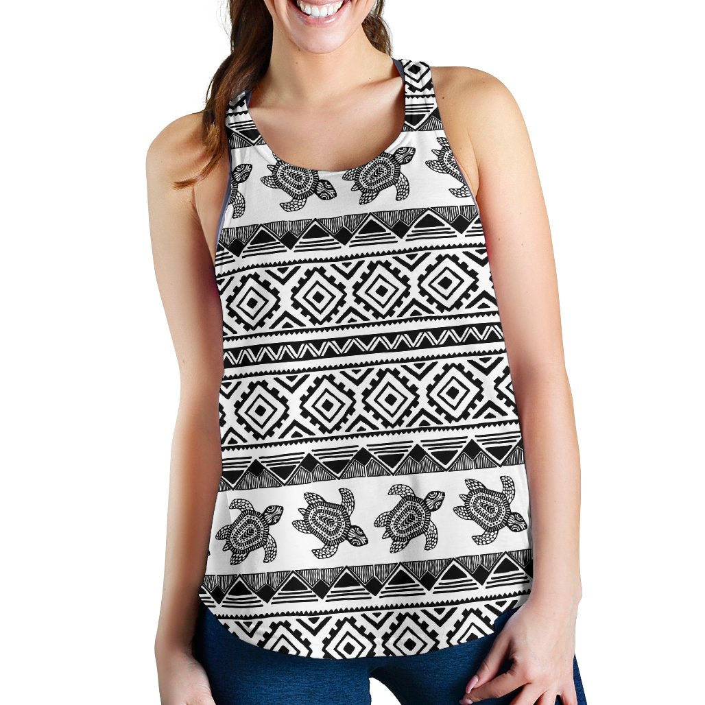 Sea Turtle Tribal Aztec Women Racerback Tank Top