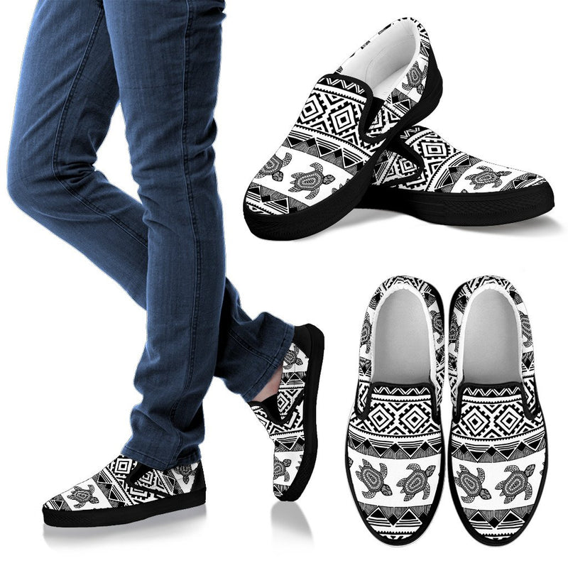 Sea Turtle Tribal Aztec Women Slip On Shoes