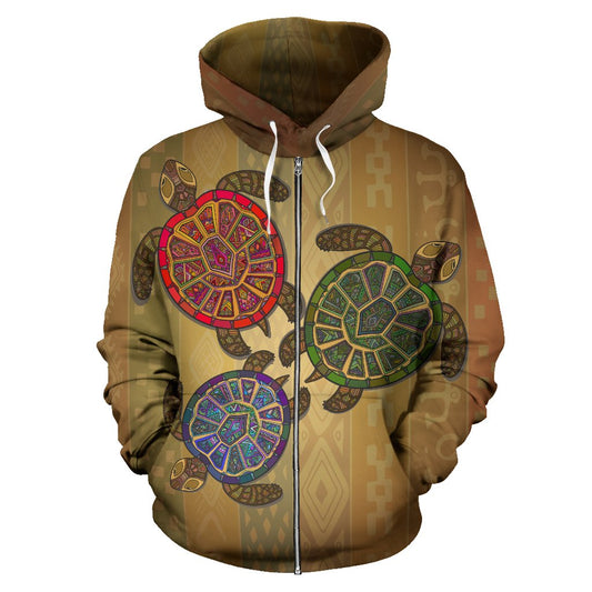 Sea Turtle Tribal Colorful All Over Zip Up Hoodie