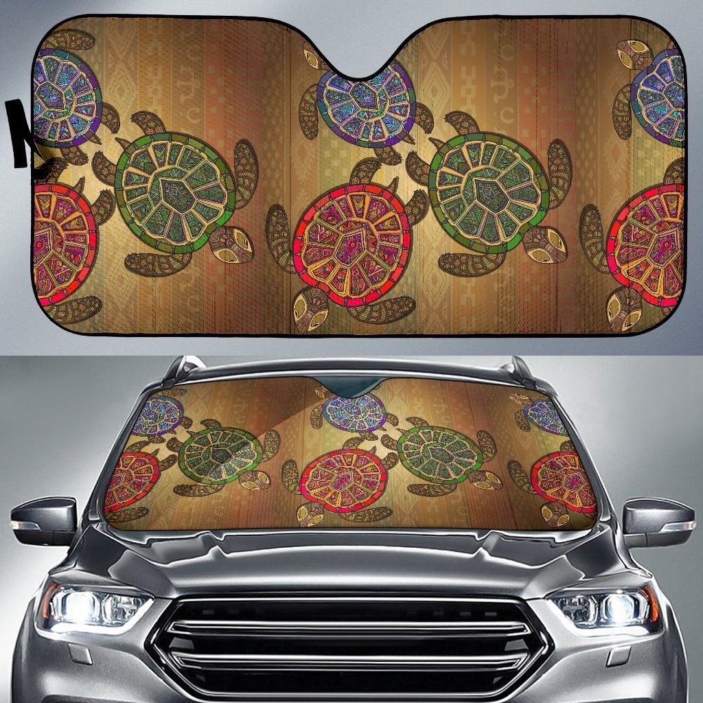 Sea Turtle Tribal Colorful Car Sun Shade-JorJune