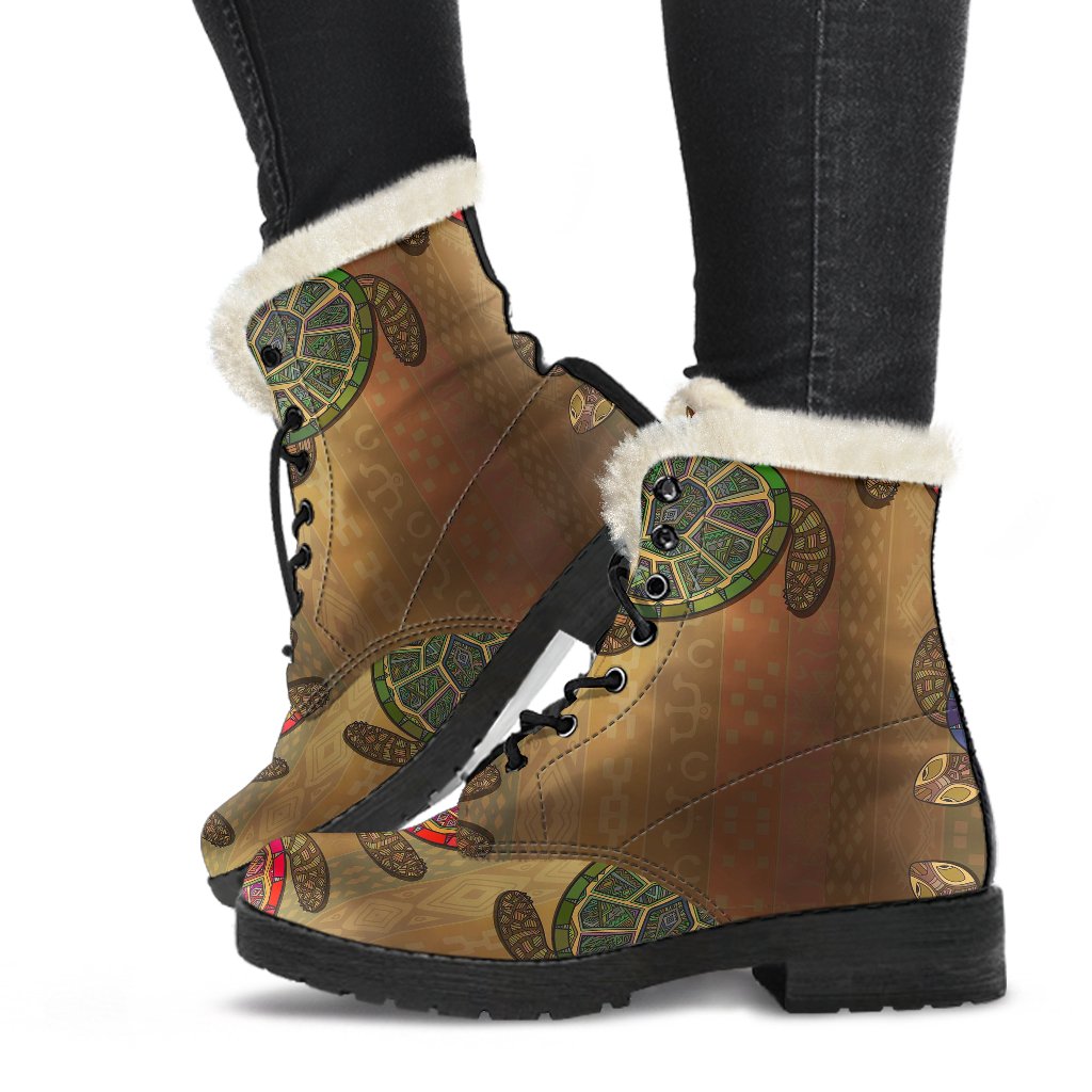 Turtle Shell Boots Sea Turtle Tribal Colorful Faux Fur Leather Boots – JorJune