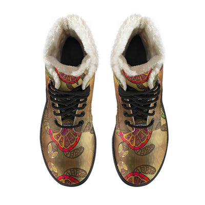 Sea Turtle Tribal Colorful Faux Fur Leather Boots