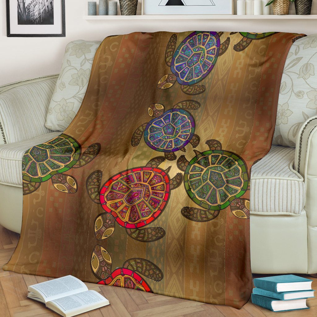 Sea Turtle Tribal Colorful Fleece Blanket