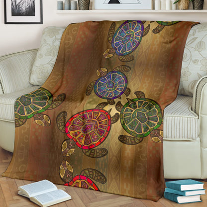 Sea Turtle Tribal Colorful Fleece Blanket