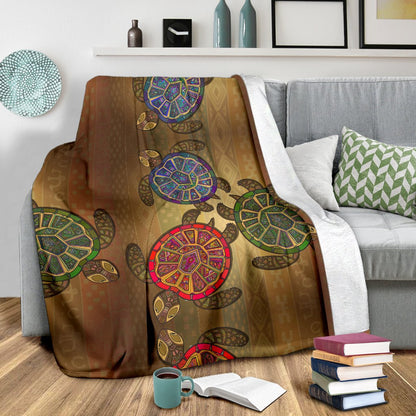 Sea Turtle Tribal Colorful Fleece Blanket