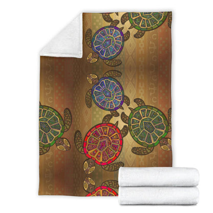 Sea Turtle Tribal Colorful Fleece Blanket