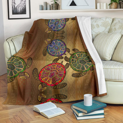 Sea Turtle Tribal Colorful Fleece Blanket