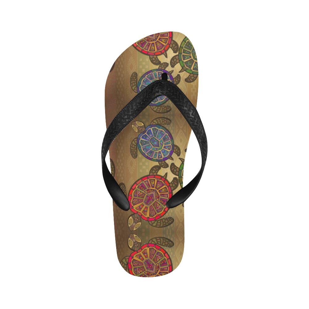 Sea Turtle Tribal Colorful Flip Flops-JorJune