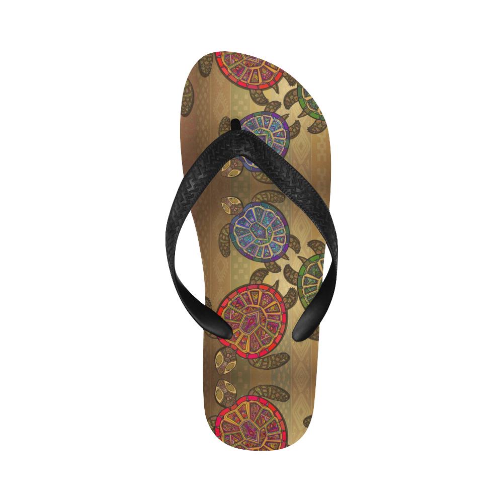 Sea Turtle Tribal Colorful Flip Flops-JorJune