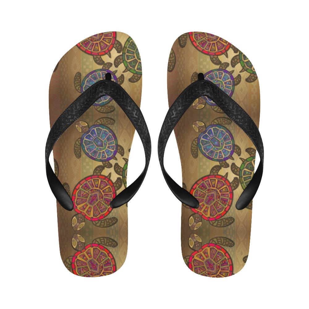 Sea Turtle Tribal Colorful Flip Flops-JorJune