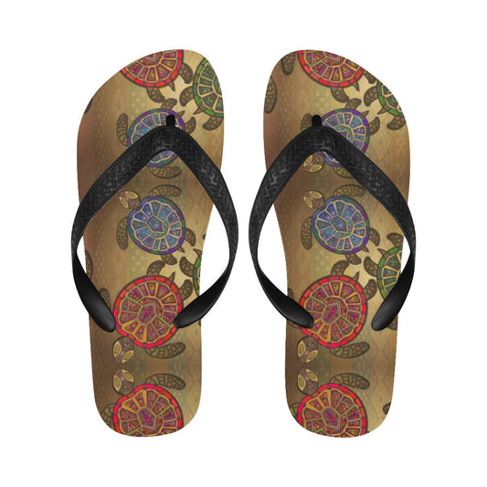 Sea Turtle Tribal Colorful Flip Flops-JorJune