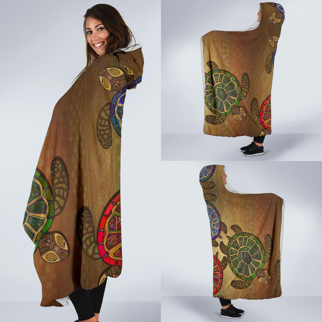 Sea Turtle Tribal Colorful Hooded Blanket-JORJUNE.COM